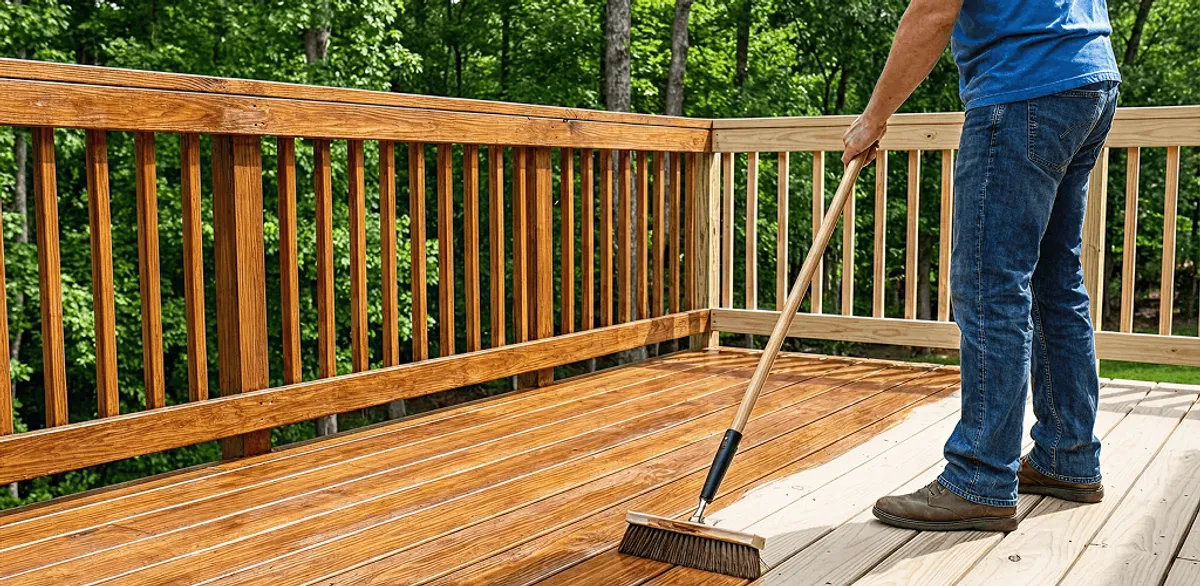 Deck staining and sealing application on a wood deck in Jackson, MS