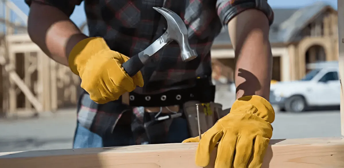 Handyman fixing wood trim with a hammer for home repairs in Jackson, MS